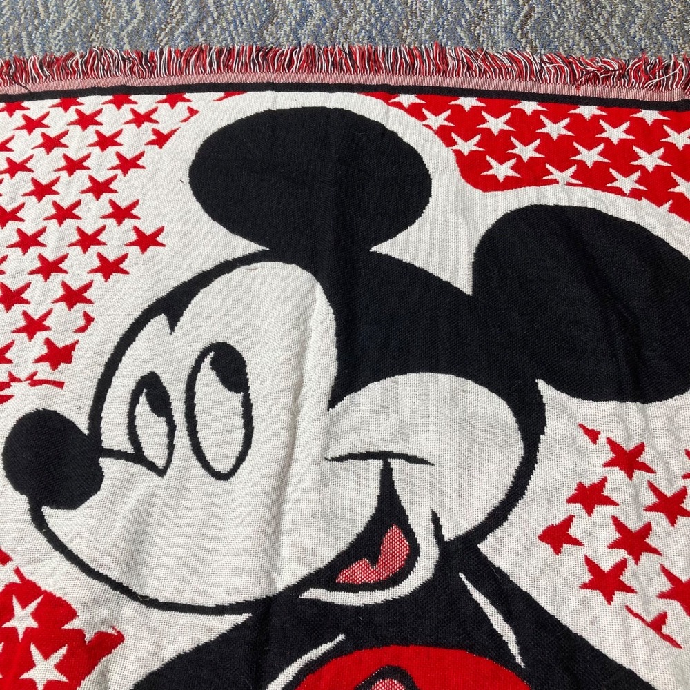 Vintage Disney Mickey Mouse Reversible Tapestry Fringe Blanket Throw‎ 50X55 - Picture 4 of 4